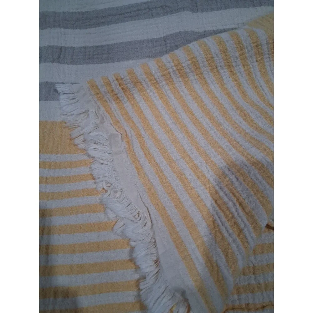 The Fouta Greek Beach Towel Blanket Wrap 100% Organic Cotton Yellow Stripe XL
